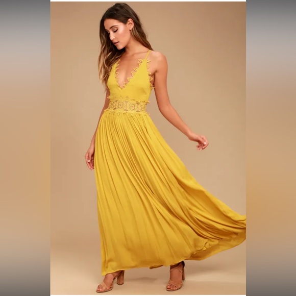 Lulus Dresses & Skirts - Lulu’s This is Love Mustard Yellow Lace Maxi Dress
